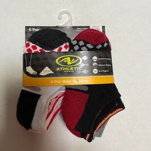 New Boys No Show Athletic Works Socks 6 pk Small 4 1/2 - 8 1/2